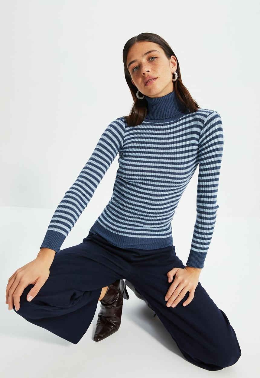 Trendyol - Striped knit sweater - indigo