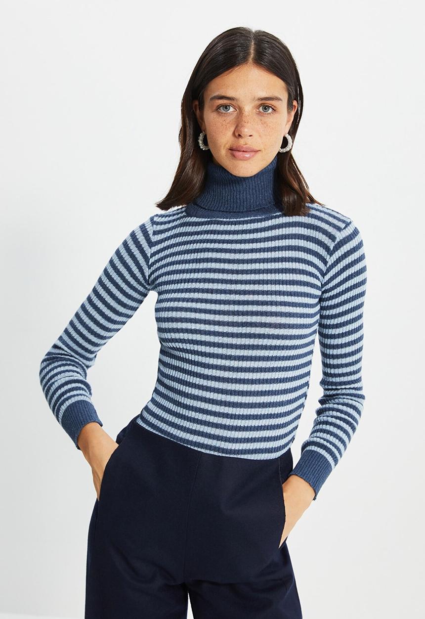 Trendyol - Striped knit sweater - indigo