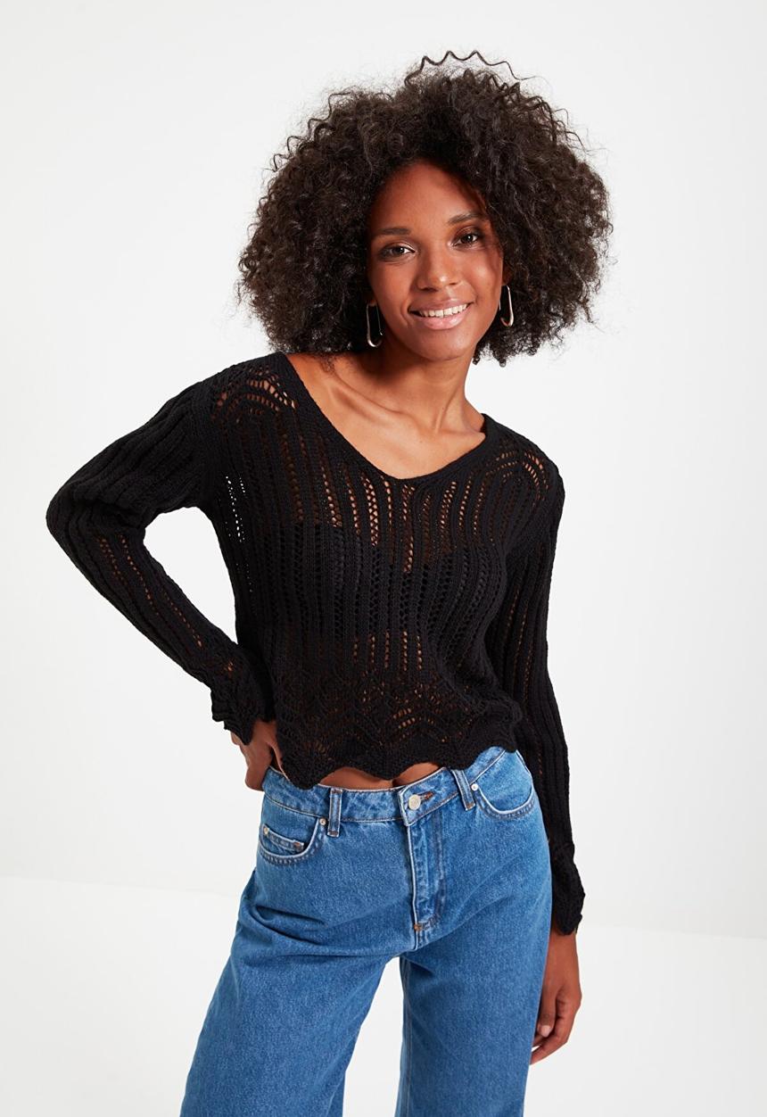 Trendyol - Openwork knit top - black