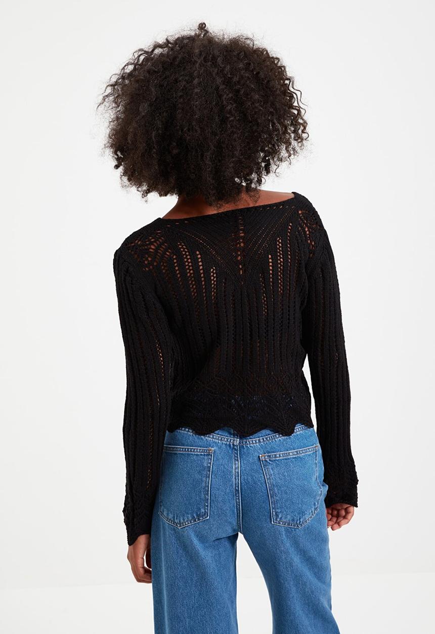 Trendyol - Openwork knit top - black