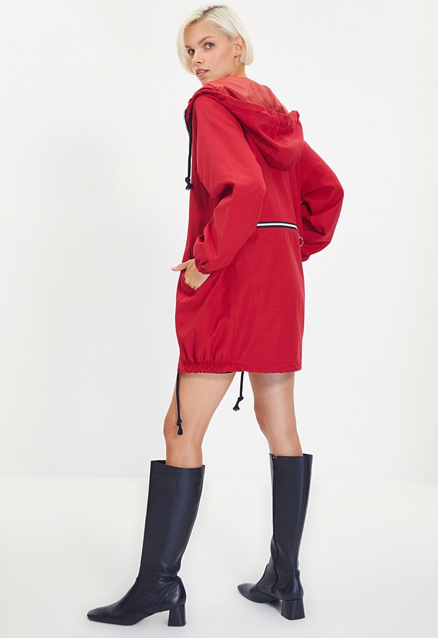 Trendyol - Oversized hooded zipper detailed coat - red