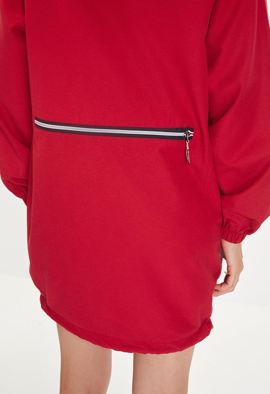 Trendyol - Oversized hooded zipper detailed coat - red