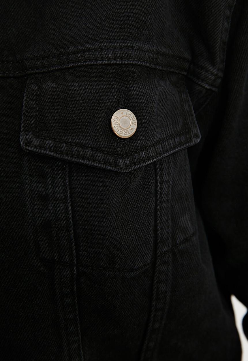 Trendyol - Basic crop denim jacket - black