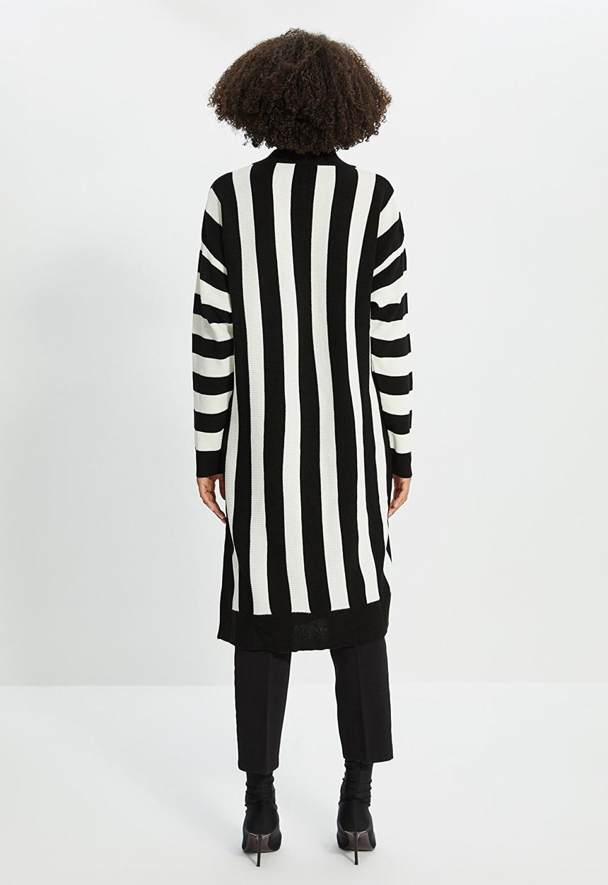 Trendyol - Striped jacquard long knit sweater dress - black & white 