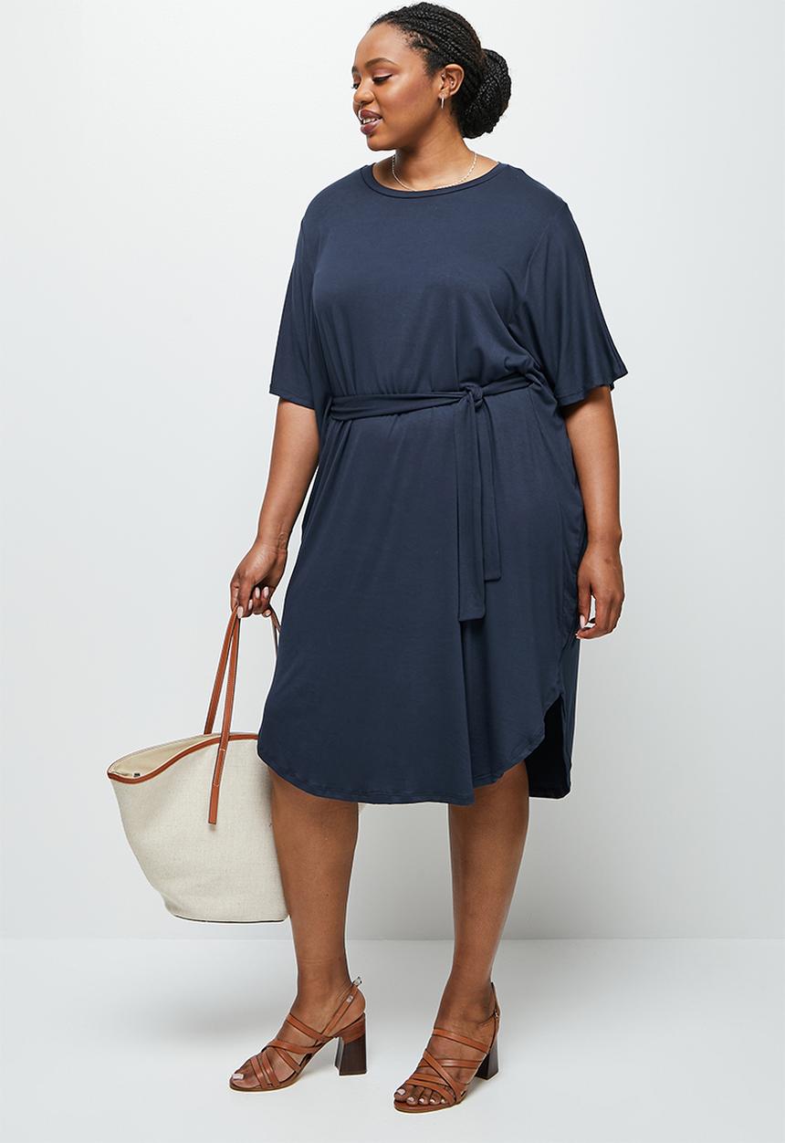 edit Plus - Tie waist tee dress - navy