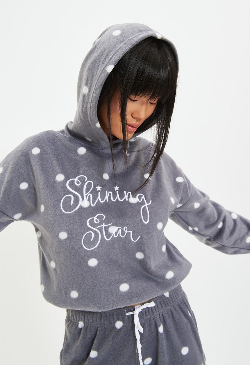 Trendyol - Polka dot patterned knit pajama set - grey