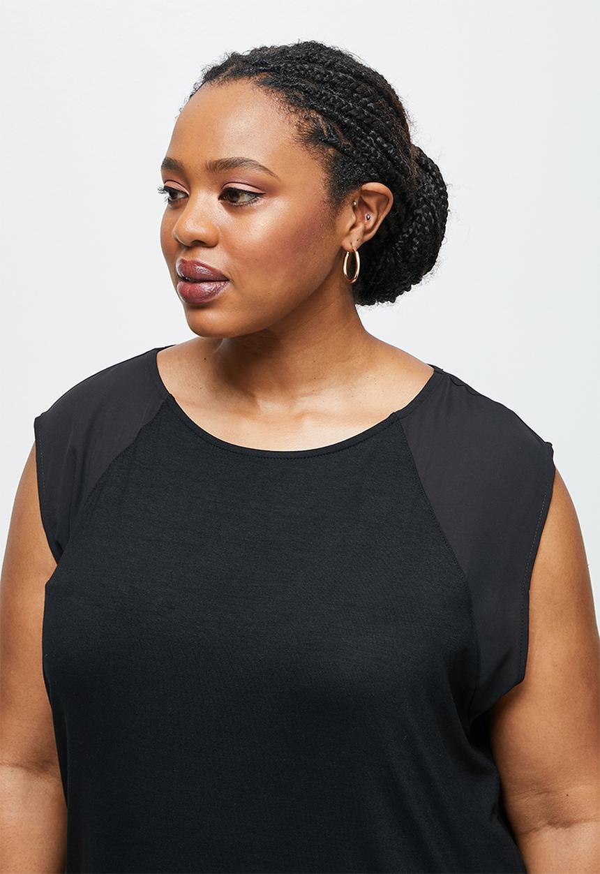edit Plus - Chiffon combo tee - black