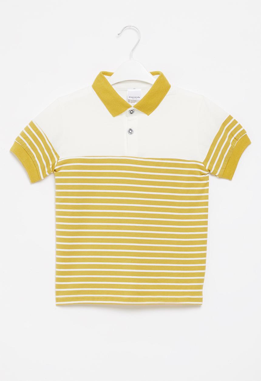 Pop Candy - Boys stripe golfer - yellow & white