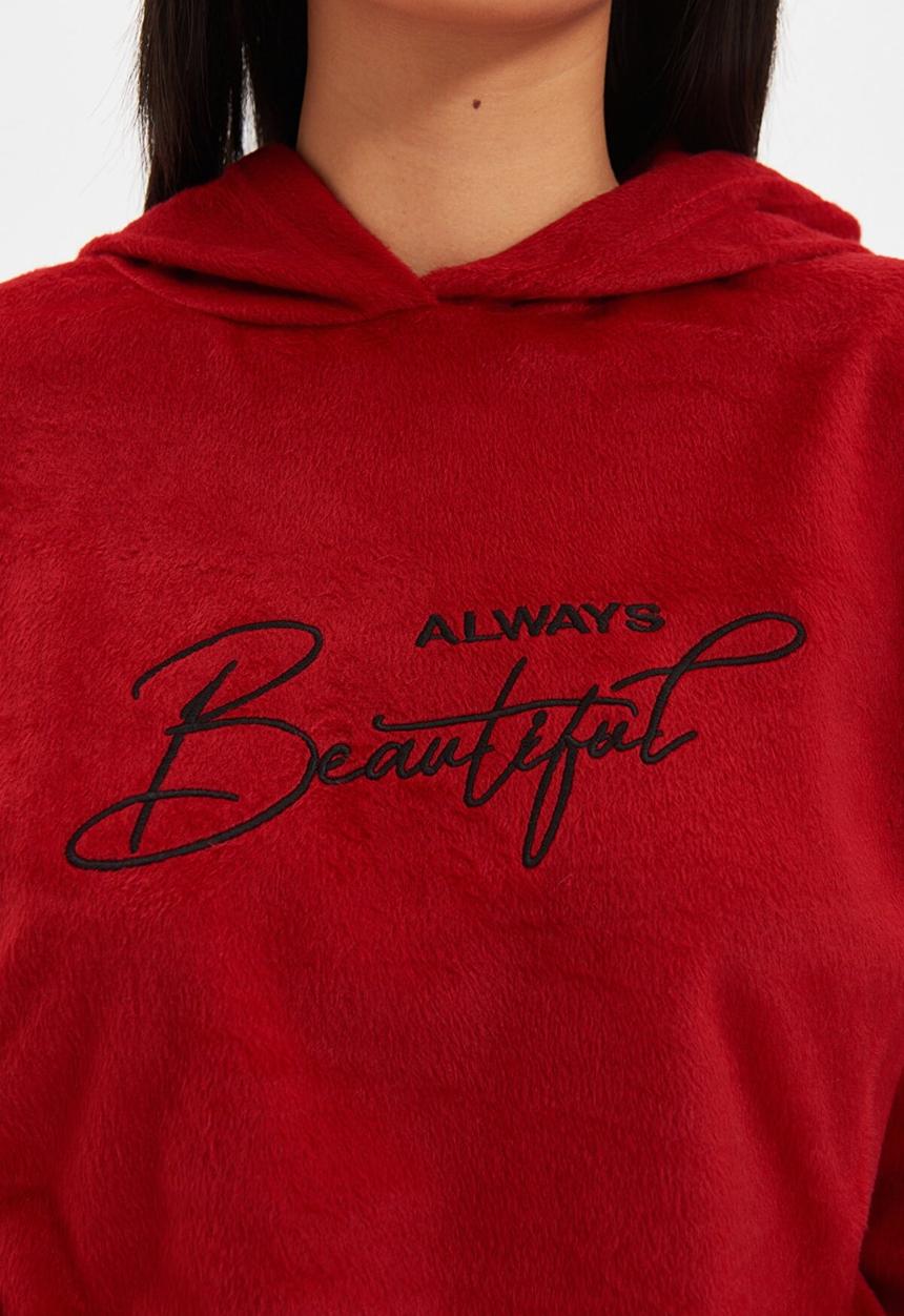 Trendyol - Slogan printed knit pajama set - claret red