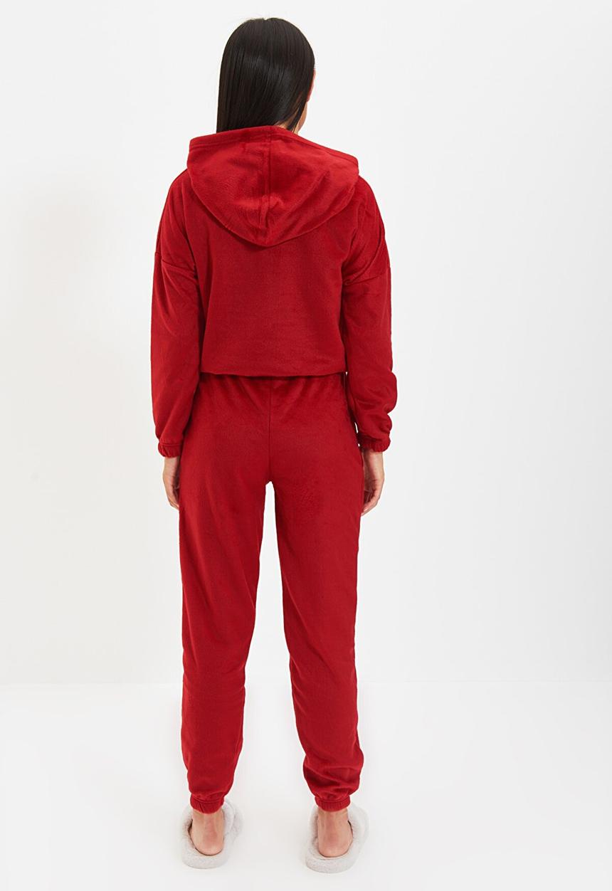 Trendyol - Slogan printed knit pajama set - claret red