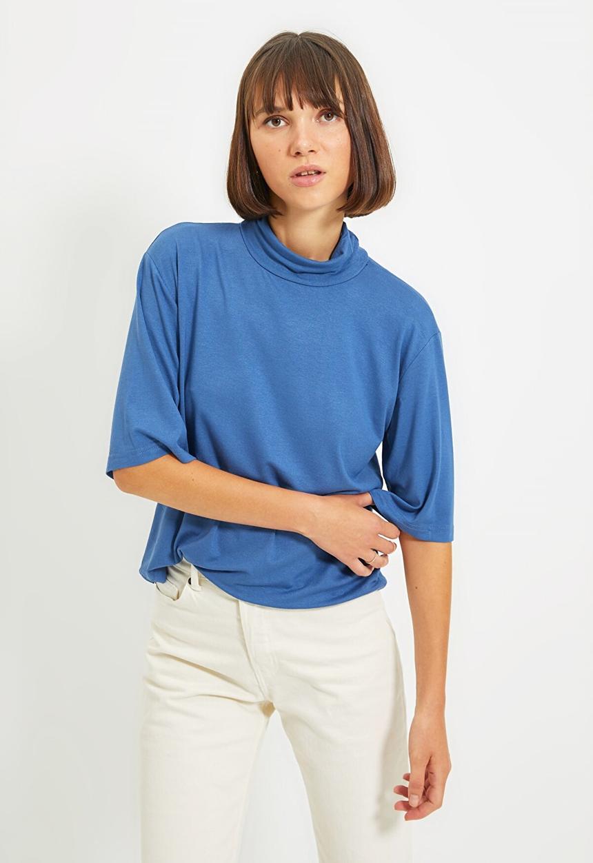 Trendyol - High collar knit top - indigo