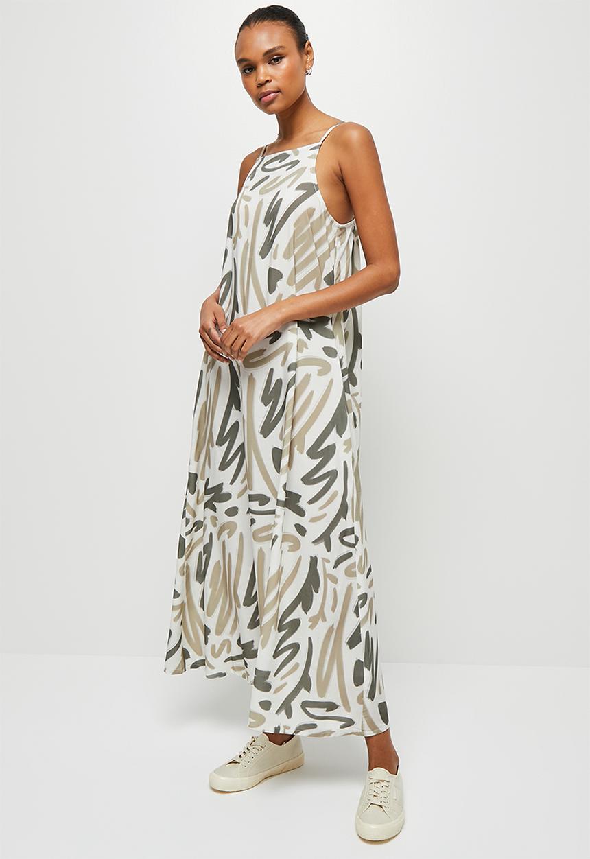 edit - Highneck cami dress - greens scribble print