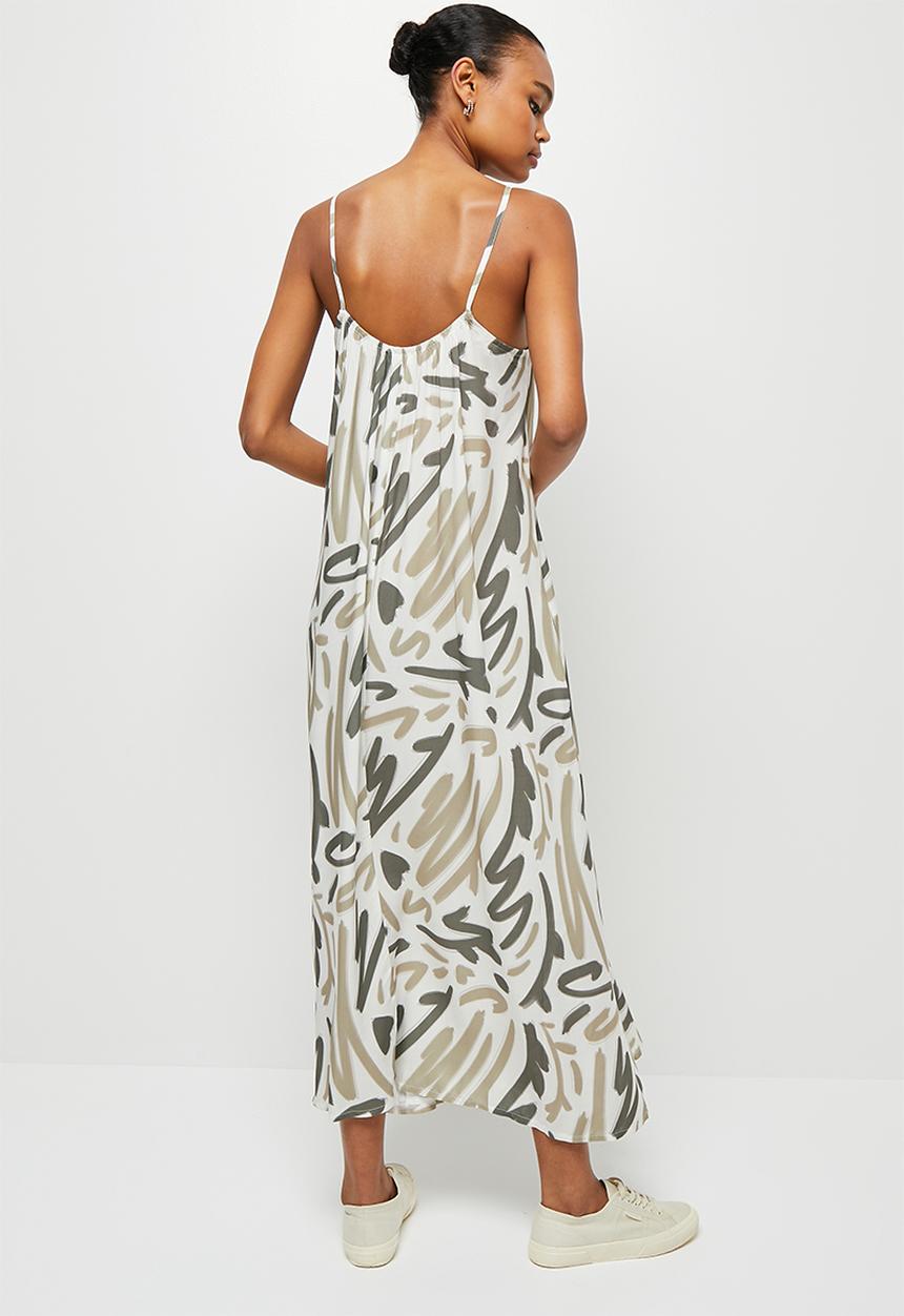 edit - Highneck cami dress - greens scribble print