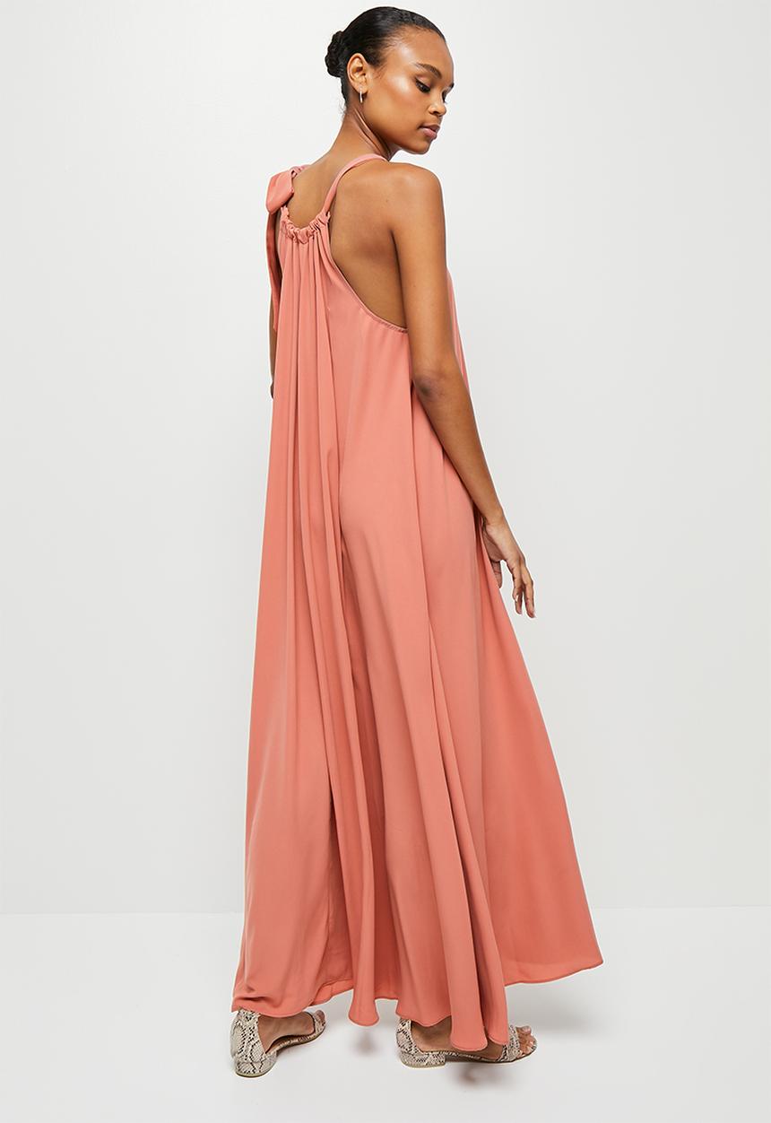 MILLA - Halter trapeze maxi dress with tie - loubster