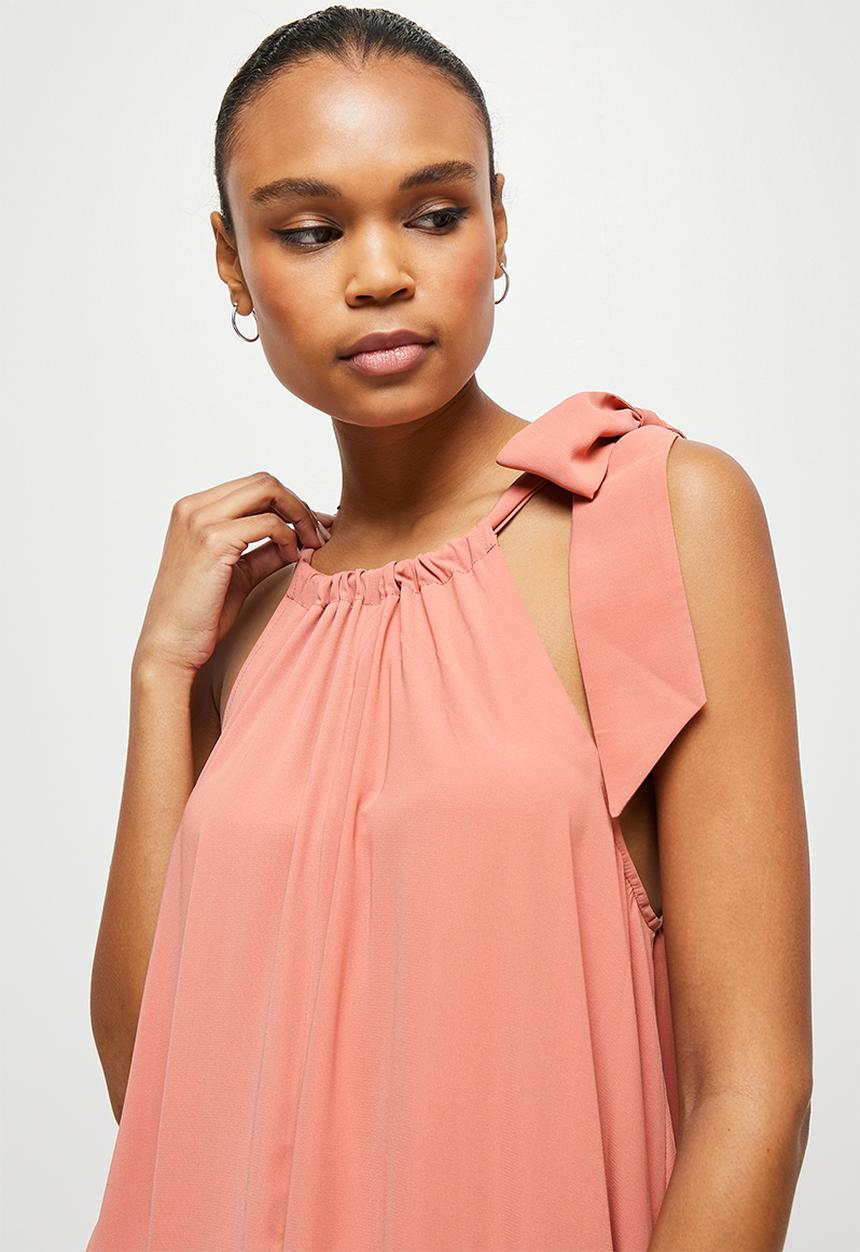 MILLA - Halter trapeze maxi dress with tie - loubster