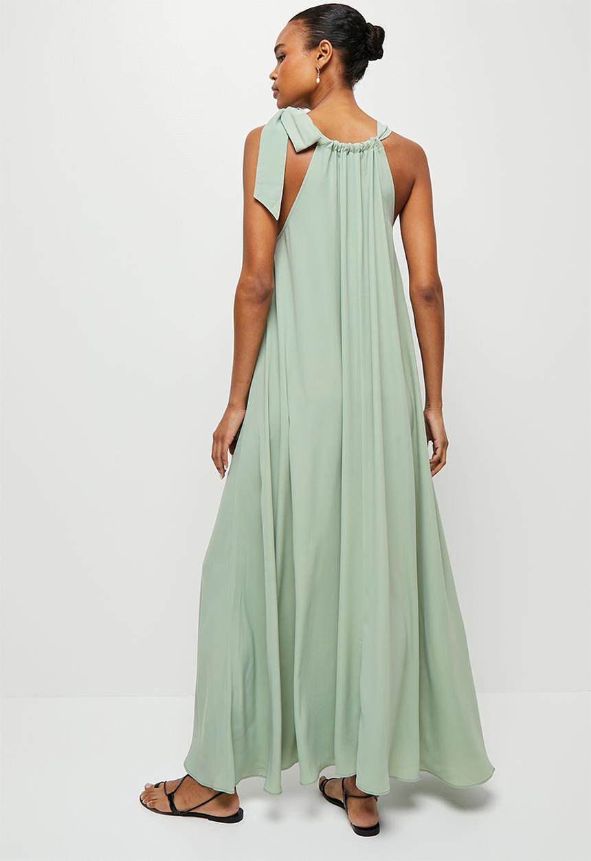 MILLA - Halter trapeze maxi dress with tie - sage