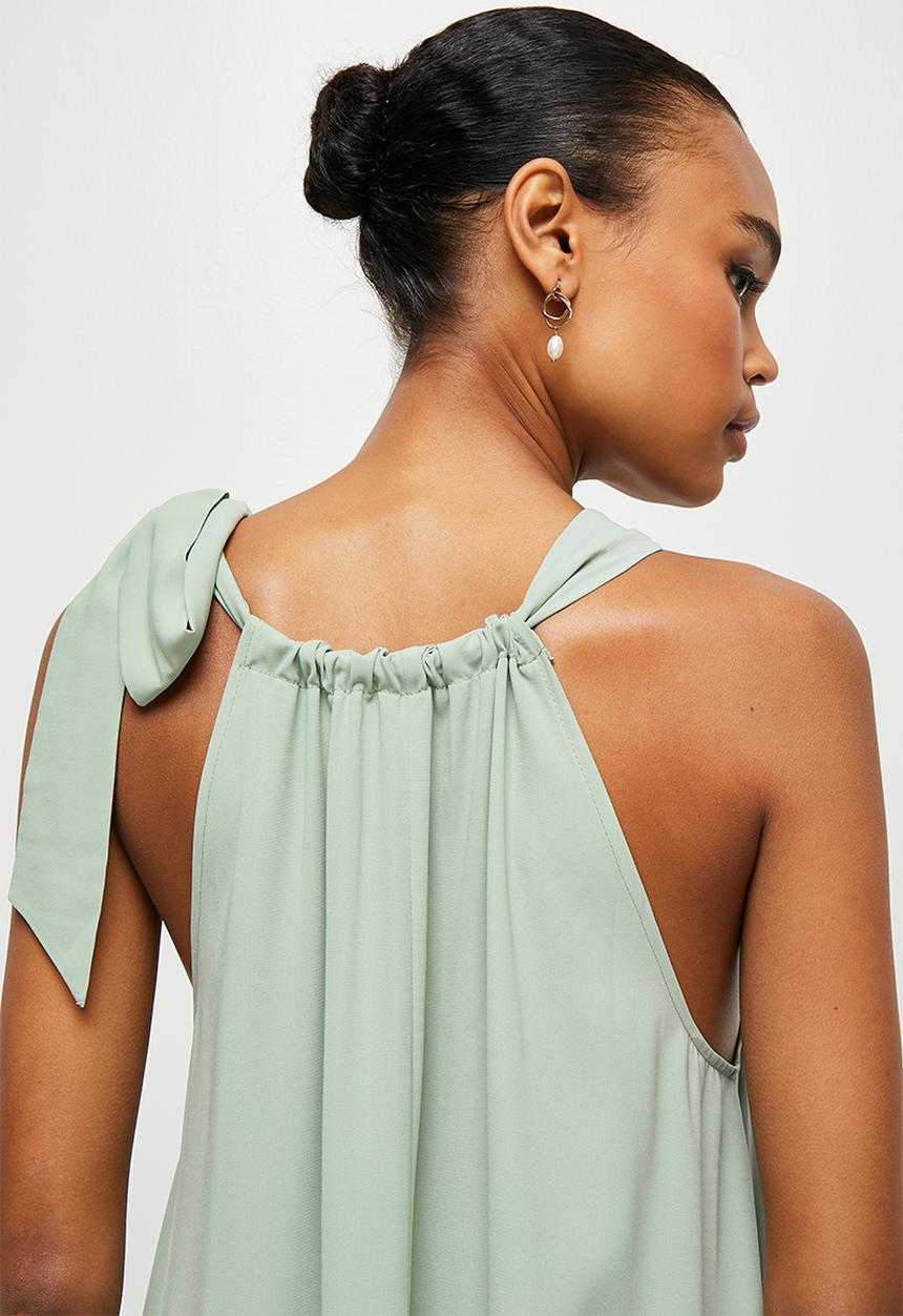 MILLA - Halter trapeze maxi dress with tie - sage