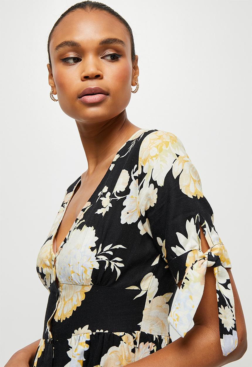 MILLA - Button down mini dress with ties - multi 