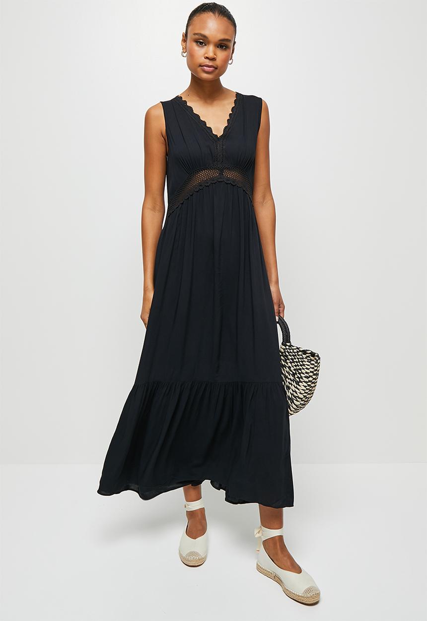 MILLA - Trim inset detail midi dress - black