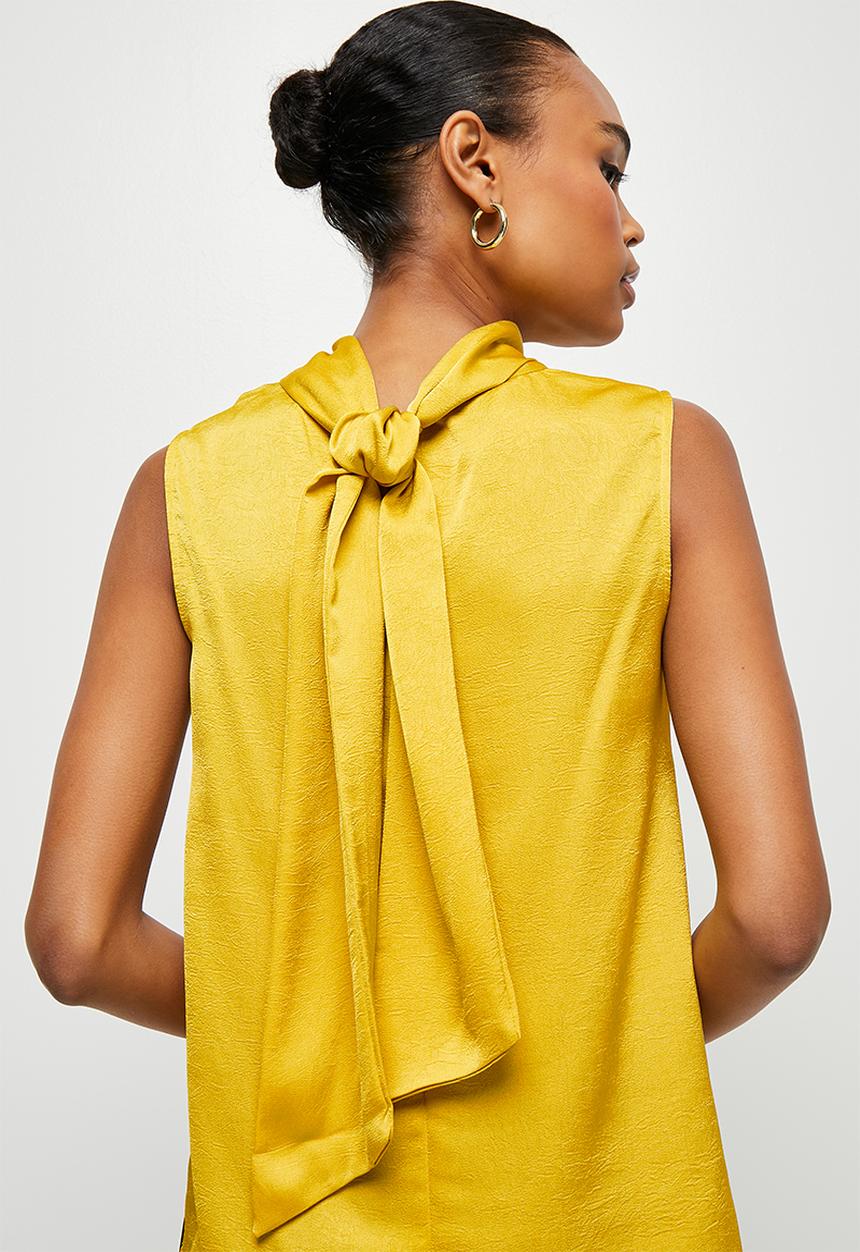 MILLA - Satin scarf blouse - yellow