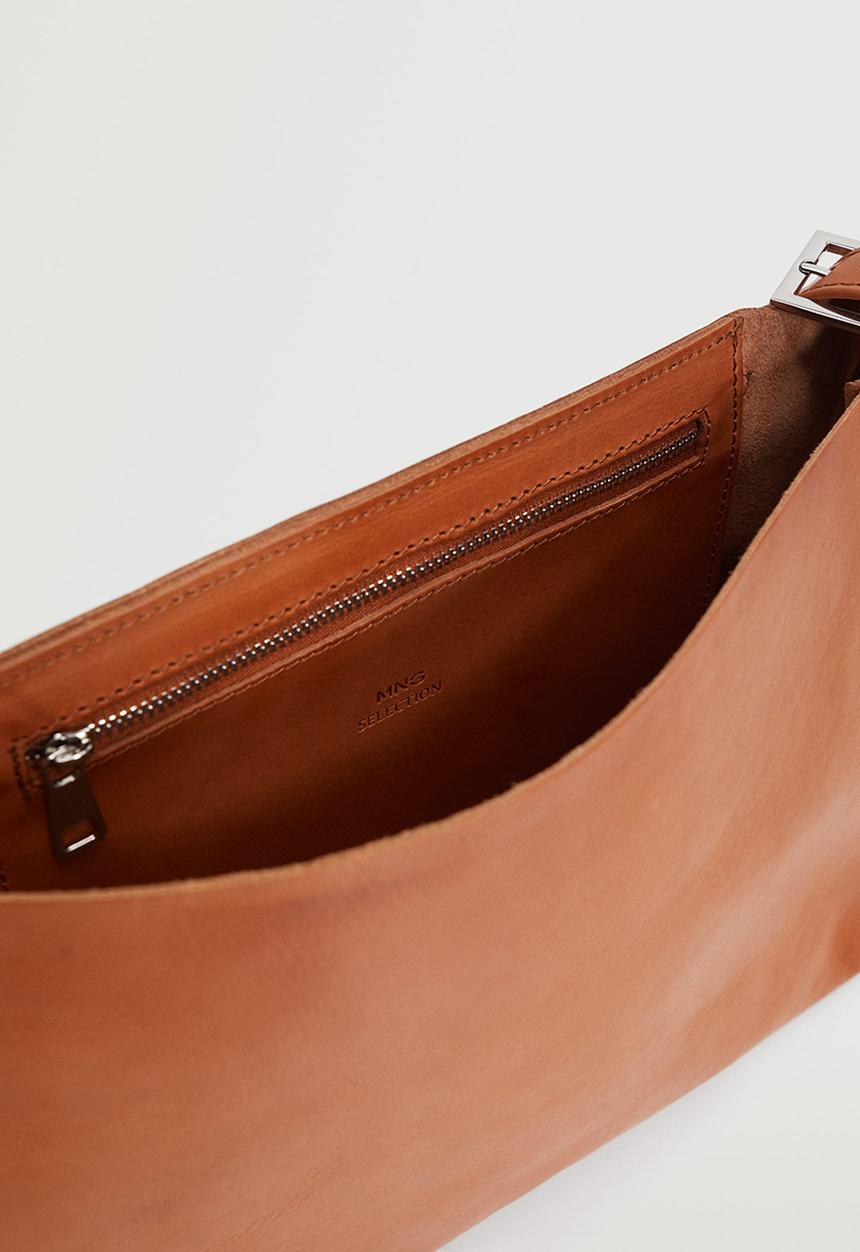 MANGO - Flap leather bag - tan
