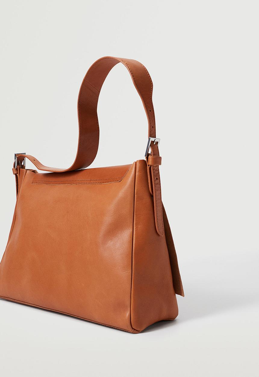 MANGO - Flap leather bag - tan