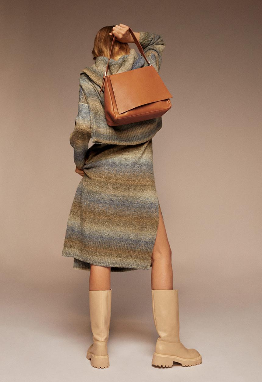 MANGO - Flap leather bag - tan