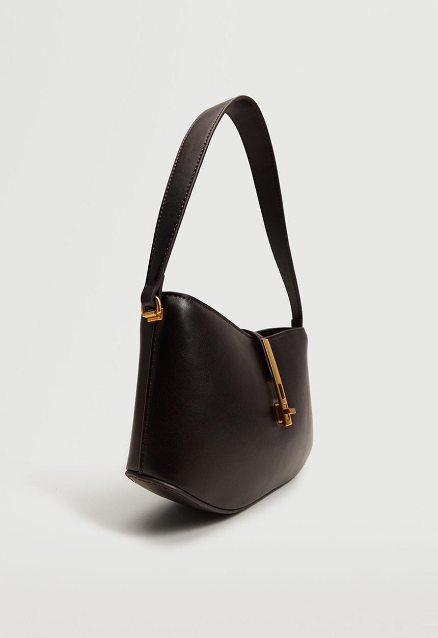 MANGO - Buckle baguette bag - chocolate