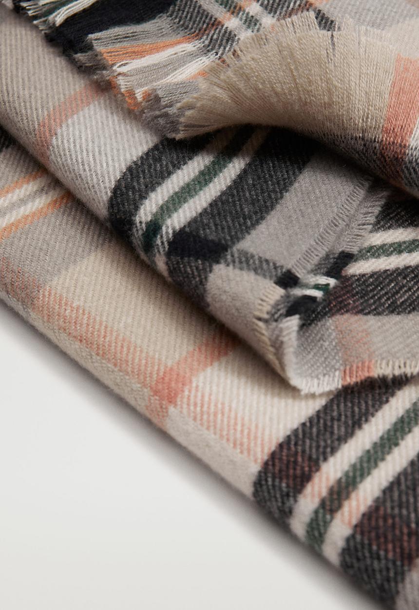 MANGO - Fringed check scarf - multi