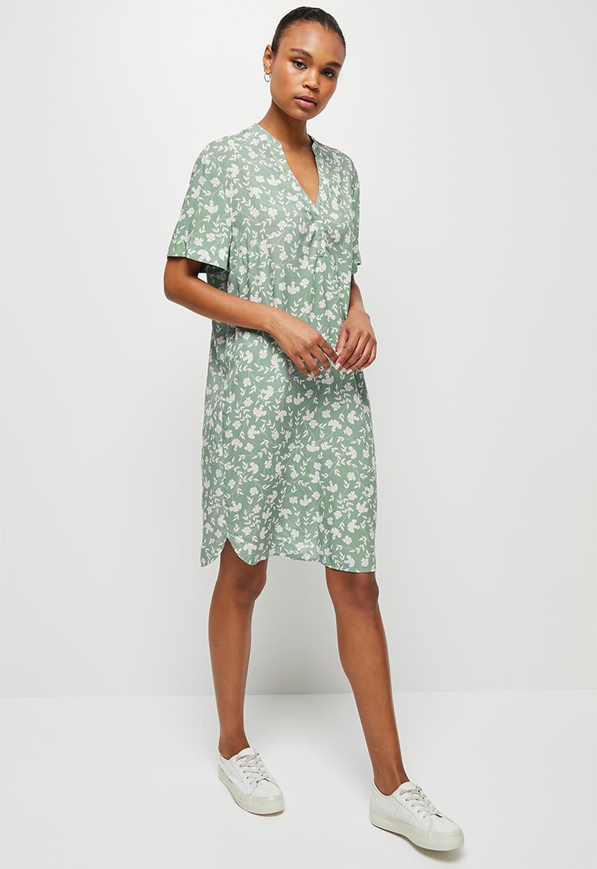 edit - Mandarin collar swing hem tunic - sage ditsy