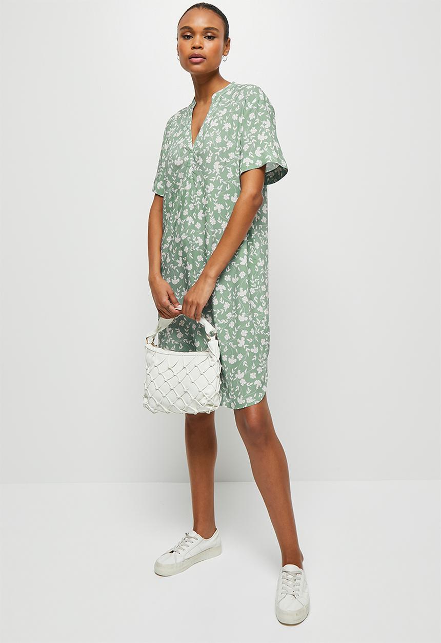 edit - Mandarin collar swing hem tunic - sage ditsy