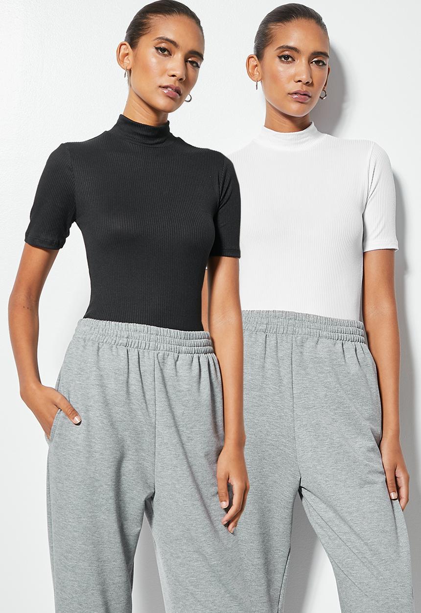 Superbalist - 2 pack fine rib turtleneck tee - black & white