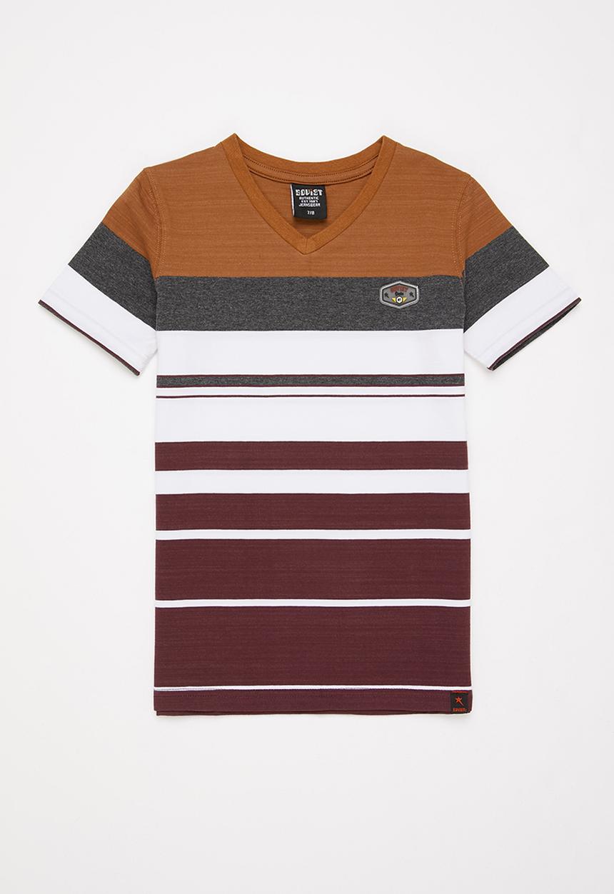 SOVIET - B mason v-neck yarn dye stripe tee - brick