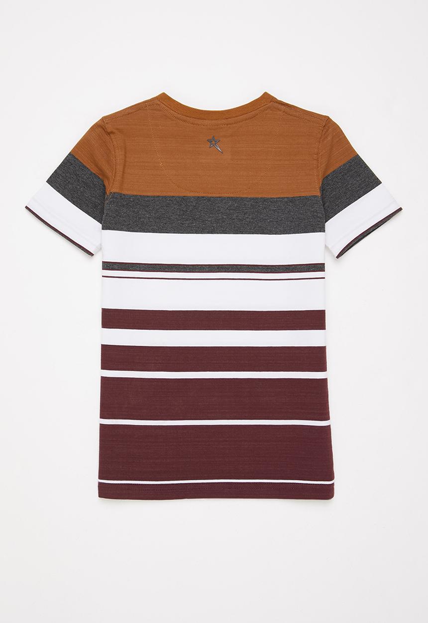 SOVIET - B mason v-neck yarn dye stripe tee - brick