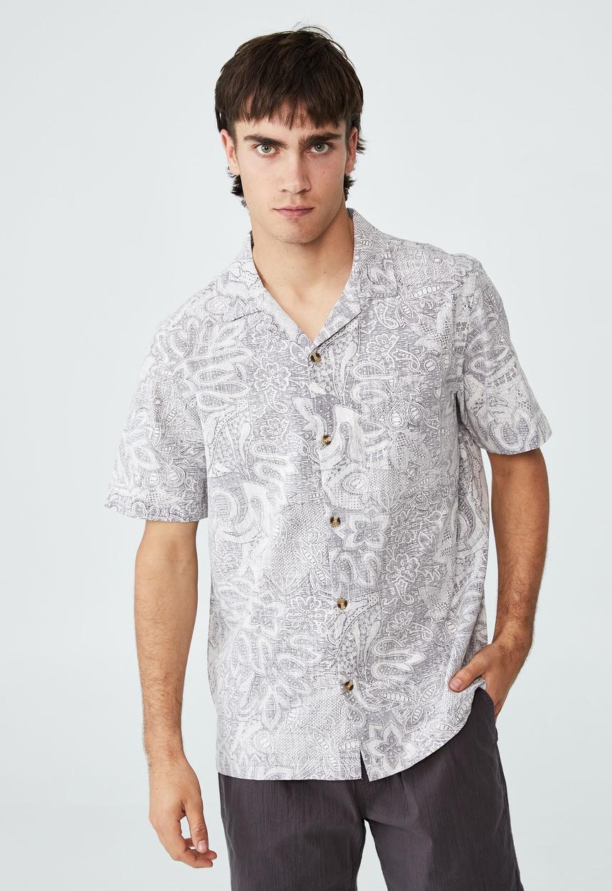 Cotton On - Riviera short sleeve shirt - grey vintage paisley