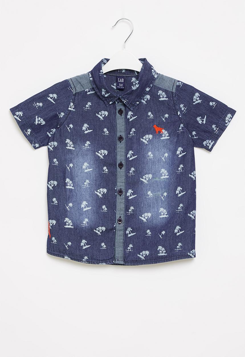 LAB - Printed denim shirt - blue