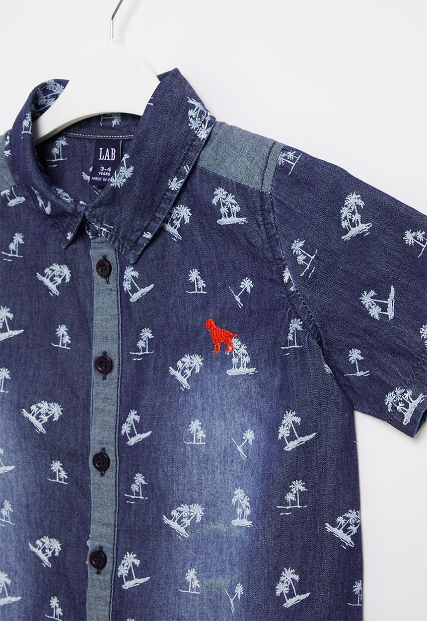 LAB - Printed denim shirt - blue