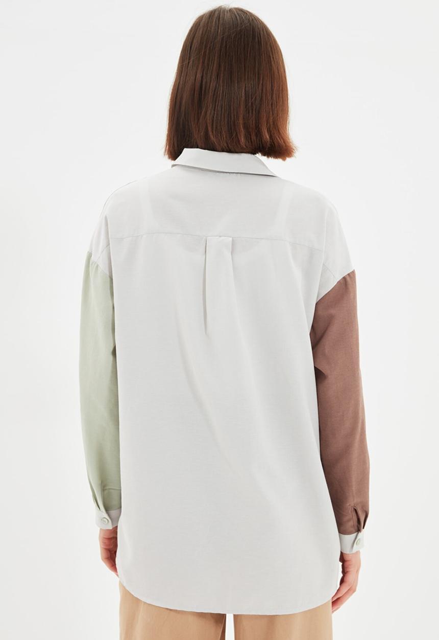 Trendyol - Colourblock shirt with pockets - brown