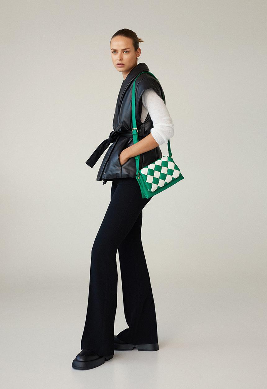 MANGO - Bicolor quilted bag - green