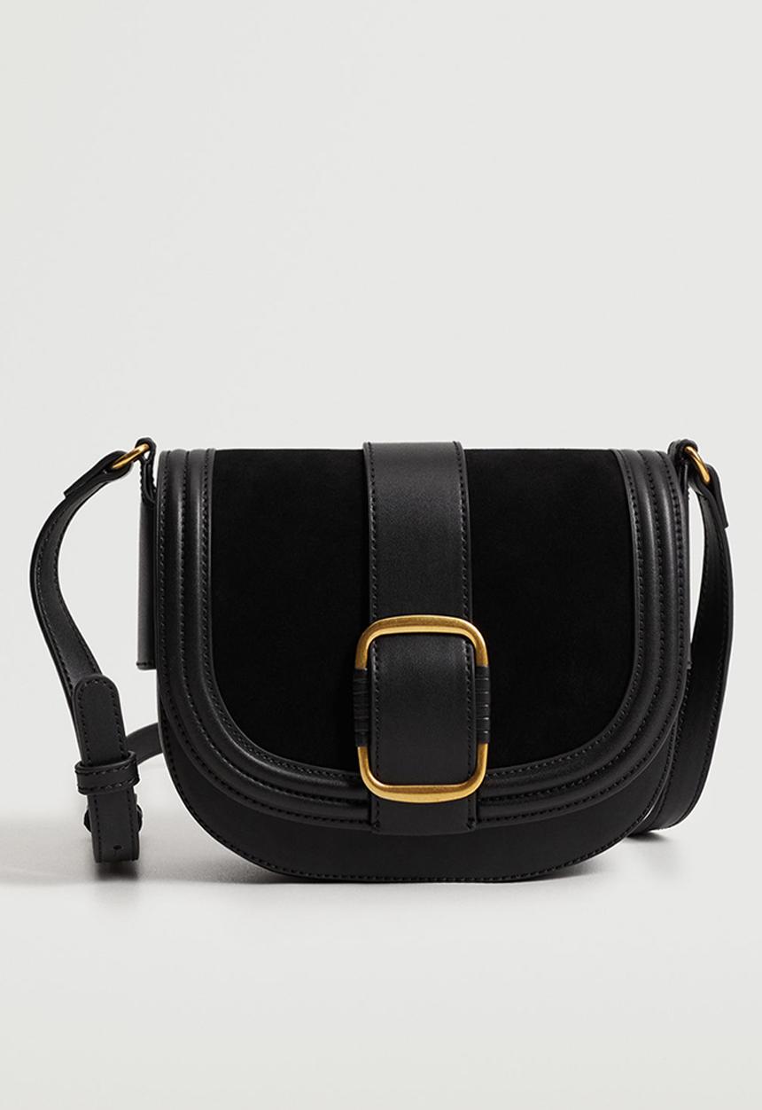 MANGO - Buckle leather bag - black