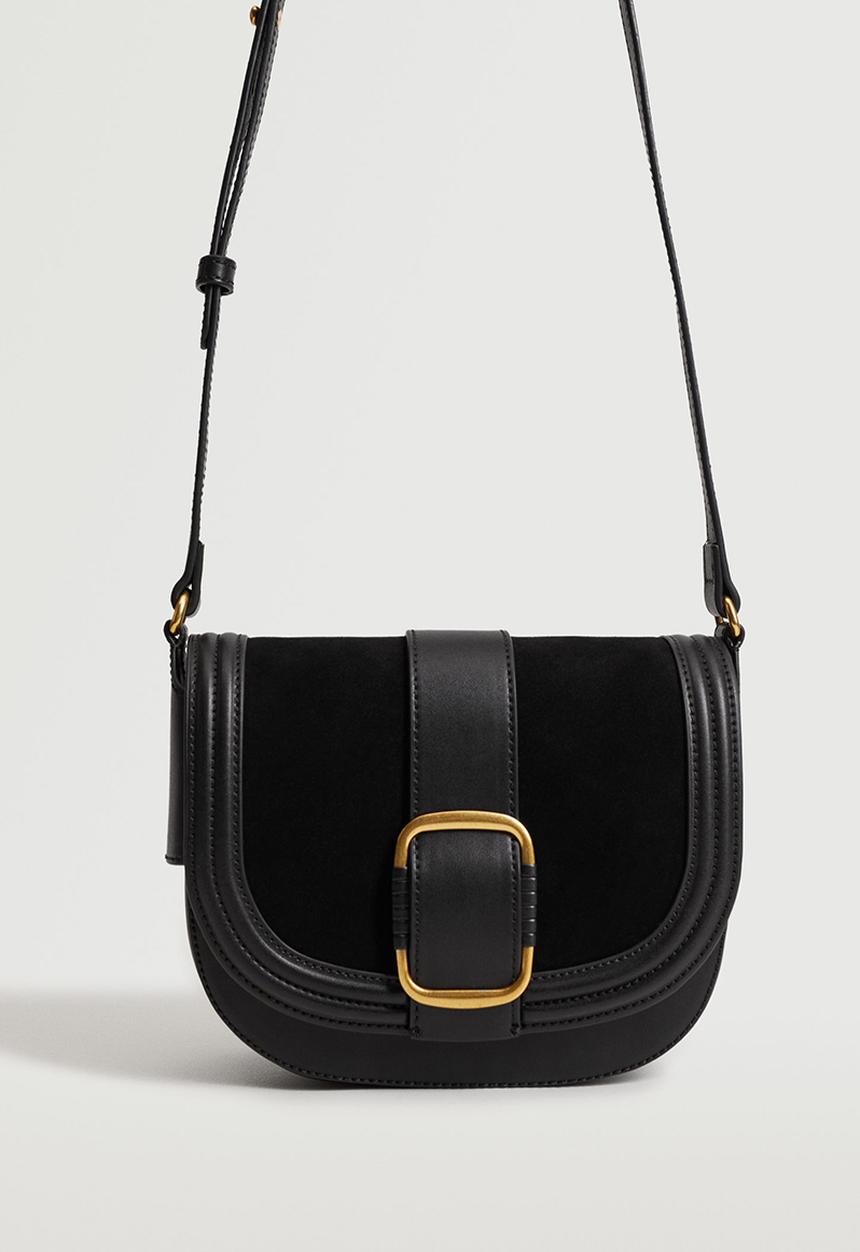 MANGO - Buckle leather bag - black
