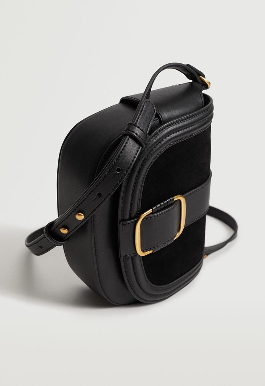 MANGO - Buckle leather bag - black