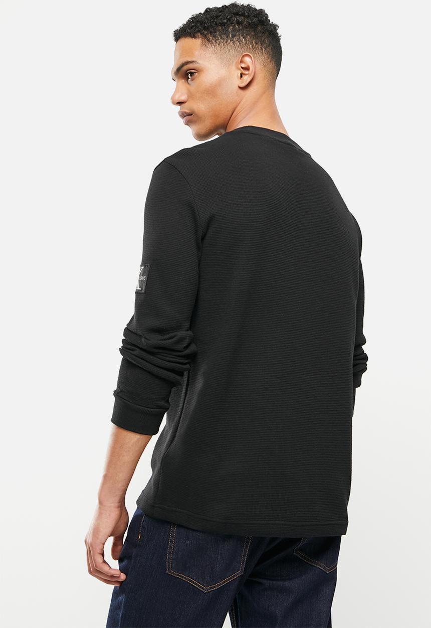 Calvin Klein - Monogram badge waffle long sleeve tee - black