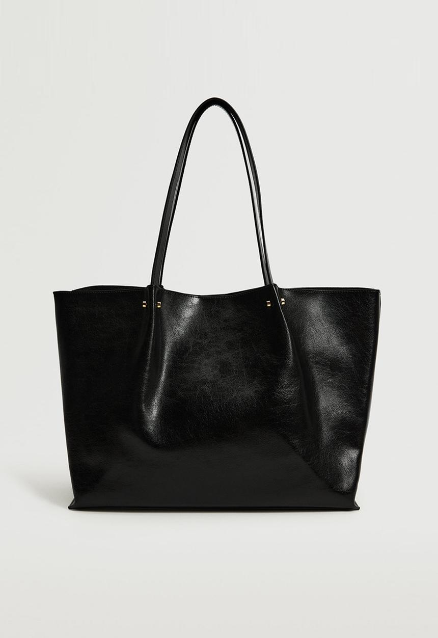 MANGO - Leather-effect shopper bag - black