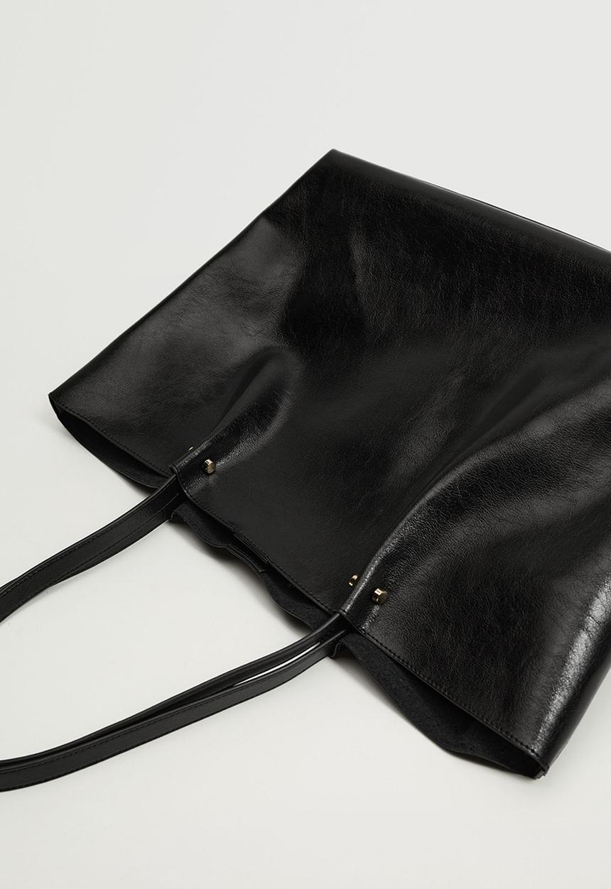 MANGO - Leather-effect shopper bag - black