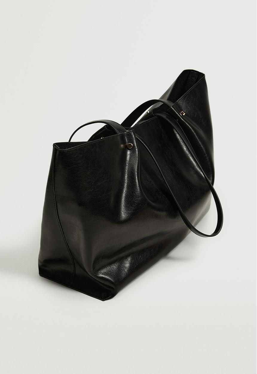 MANGO - Leather-effect shopper bag - black