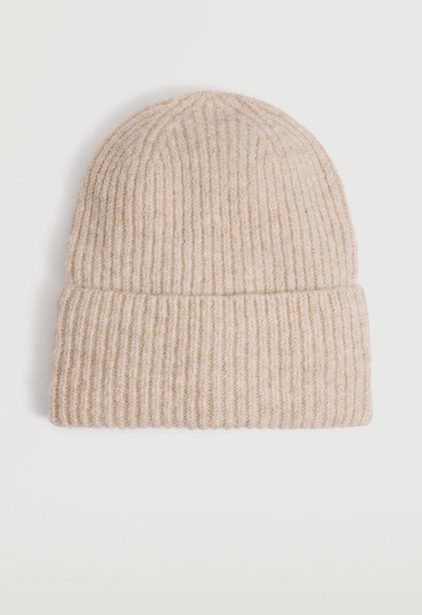 MANGO - Ribbed knit beanie - stone
