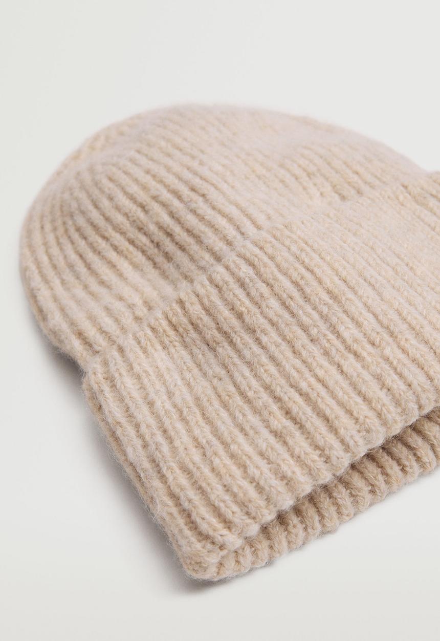 MANGO - Ribbed knit beanie - stone