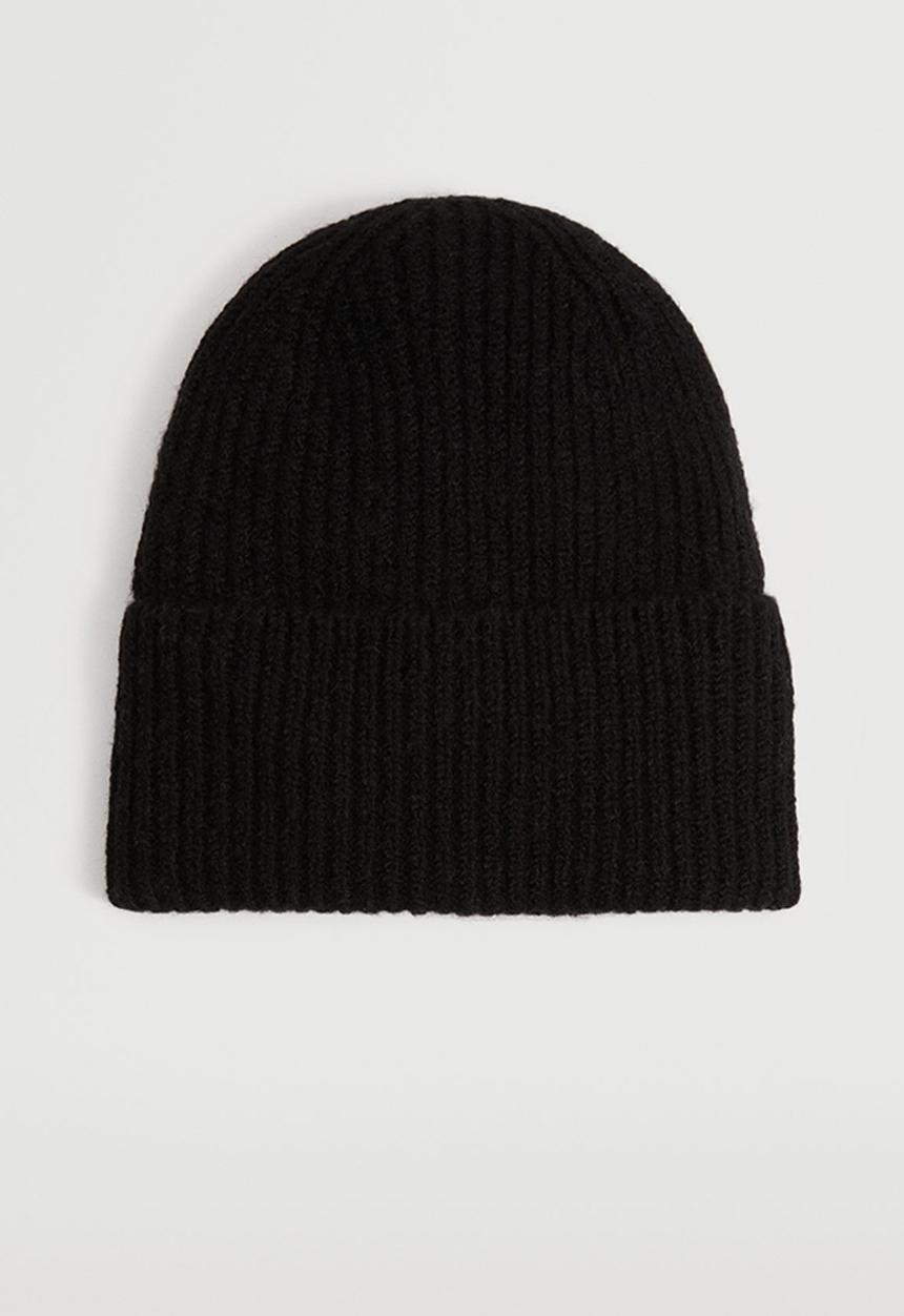 MANGO - Ribbed knit beanie - black