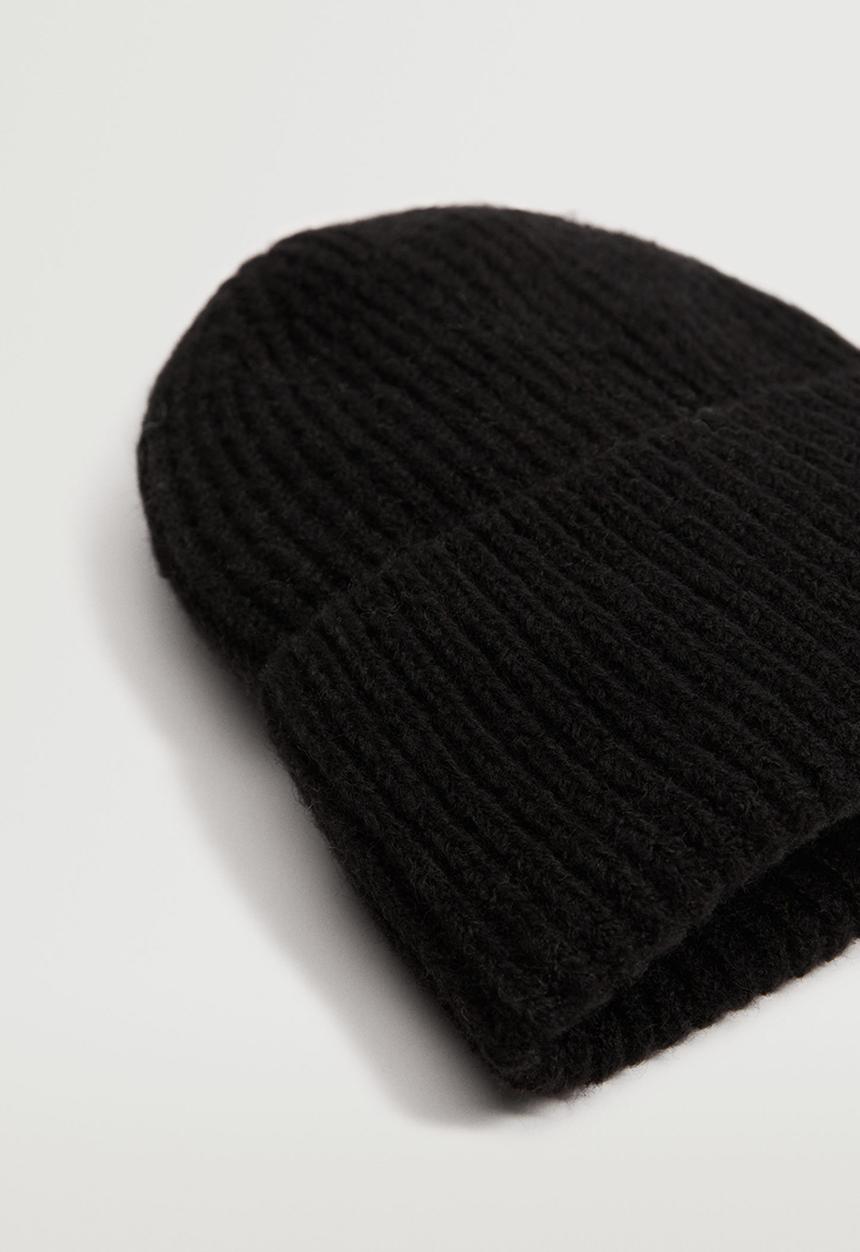 MANGO - Ribbed knit beanie - black